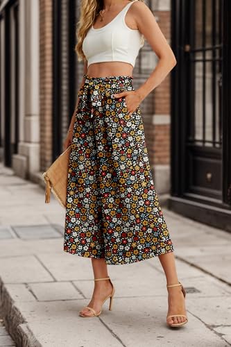 Image of IWOLLENCE Women Flowy Loose Wide Leg Pant Summer Beach Casual Trousers high Waist Adjustable Knot Business Work Casual Pants