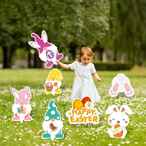 7PCS-Easter-Yard-Signs-Outdoor-Easter-Yard-Decorations-Happy-Easter-Yard-Stake-of-Bunny-Rabbit-Basket-and-Gnomes-Lawn-Decorative-Signs-Waterproof-Easter-Garden-Decals-Garden-Stakes-Party-Supplies