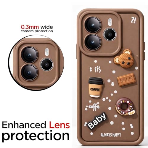 Image of Bintage CASE Cute Fun Taddy Cartoon 3D Ball Bear Milk Cake Coffee Silicon Case Full Body & Camera Protection Back Cover Compatible for MI Redmi Note 14 SE 5G - Brown