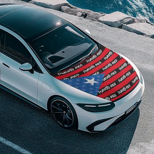 Image of Puerto Rico Print Car Hood Cover Stretchable Polyester,Engine Cover,Elastic Fabrics Can be Washed,Car Bonnet All-Season Protection