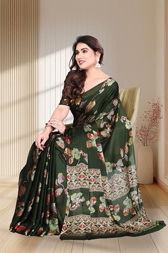 Image of SUPERLAXMI Women's Chiffon Floral Printed Saree with Blouse Piece