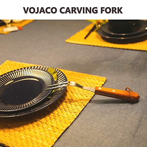 VOJACO [2 Pack] Meat Fork, Stainless Steel Meat Carving Fork, BBQ Barbecue Fork with Wooden Handle, Professional Classic Metal Cooking Curved Fork for Chicken, Beef, Pork, Turkey (10 inch) - Thumbnail 5