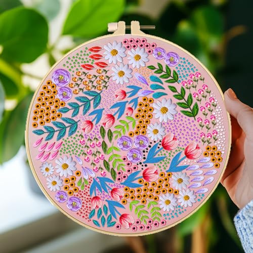 Image of BEUNITONE 4 Set Covered Flower Embroidery Kit for Beginners 7.9 inchx7.9 inch