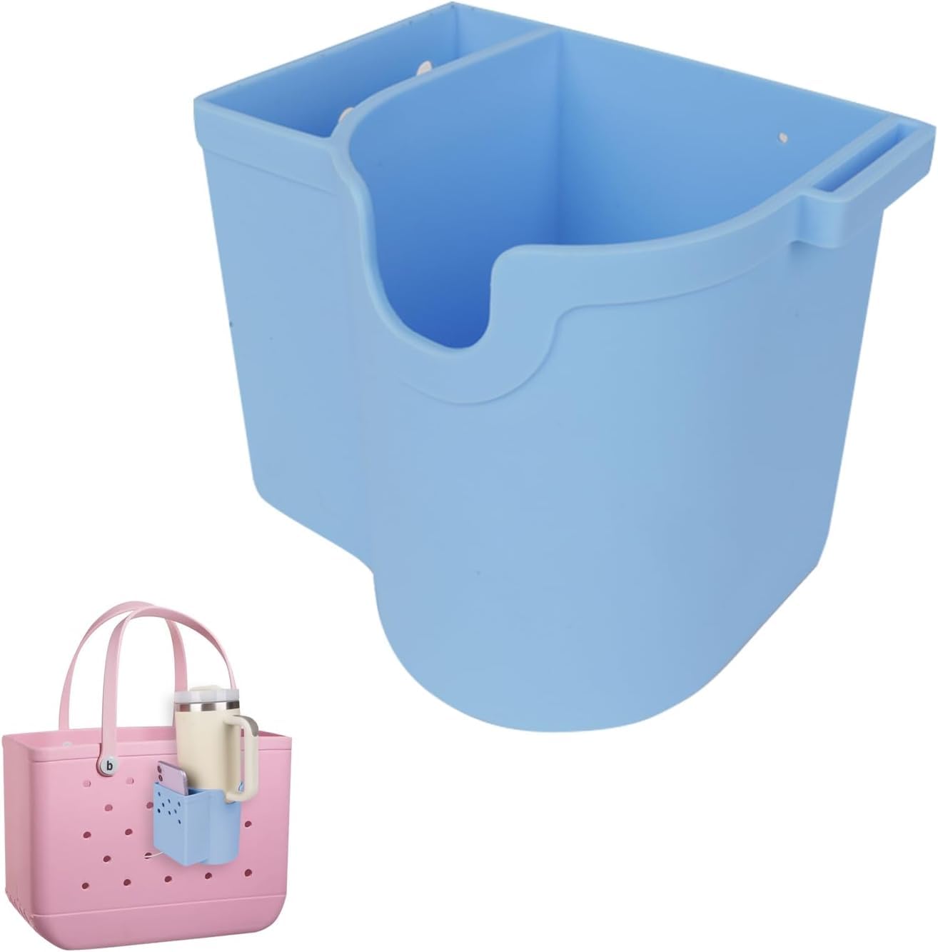 Angaekkot Bogg Bag Cup Holder and Mobile Phone Holder, Stanley Cup Bag, Beach Shopping Bag Attachment Accessories, Drink Holder Accessories, Bogg Bag Accessories for Rubber Beach Carry Bags (Blue)