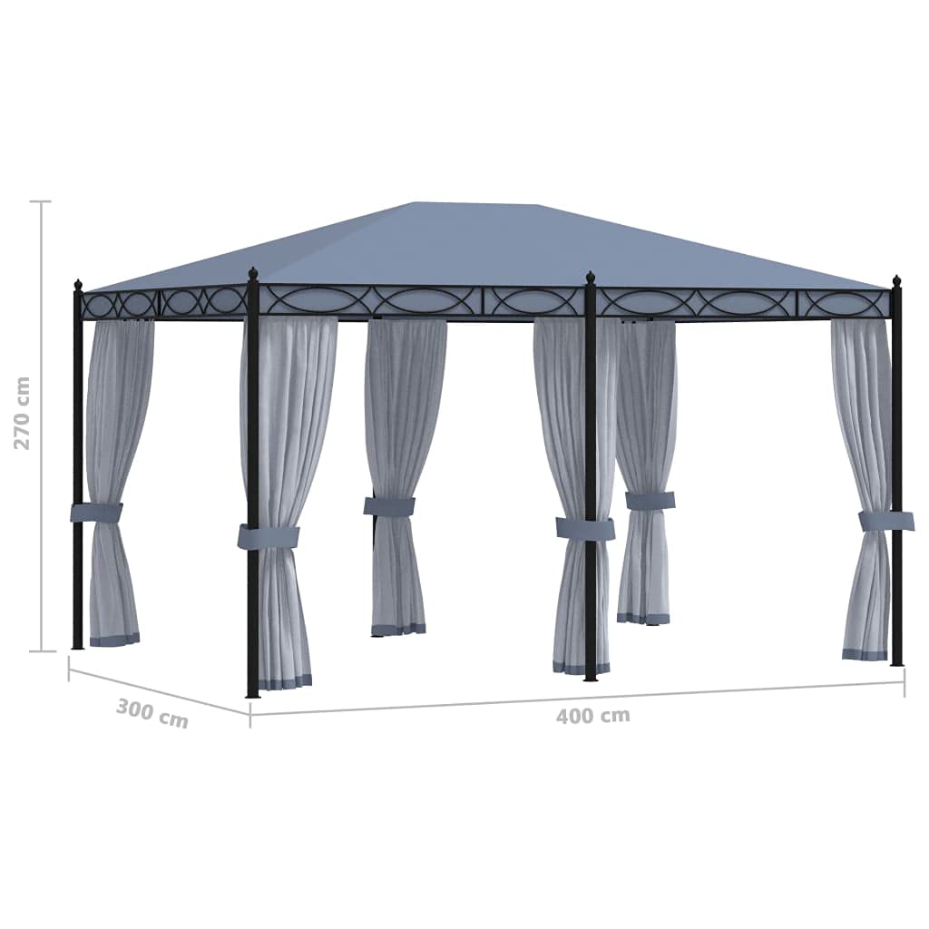 Pawilon z moskitierami, 3 x 4 m, kolor antracytowy, stal, pawilon ogrodowy z ochroną przed promieniowaniem UV, na taras, balkon, imprezę w ogrodzie, grillowanie, wesele, kemping, festiwal