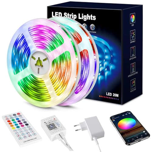 Beaeet Tiras LED 20 Metros RGB 5050, Luces LED con App y Mando, Sincronización con la Música, Ideal para Luces LED Habitación, Decoración de Fiestas y Navidad(10m*2)