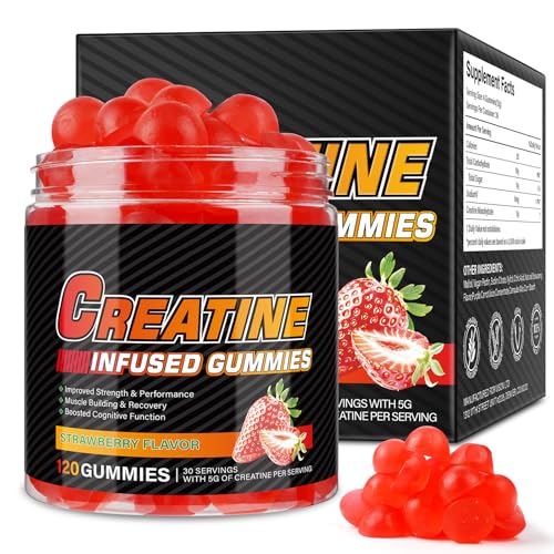 120 Creatin Ultra Gummis Kreatin Gummibärchen 5000 mg Kreatin-Monohydrat-Gummis mit B12 und L-Taurin Fitness-Ergänzung Zuckerfrei Vegan Erdbeergeschmack (120pc)