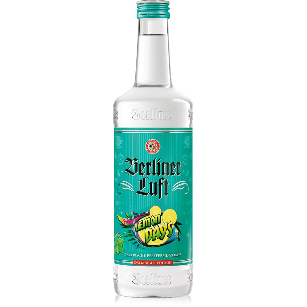 Berliner Luft Lemon Days | Kultiger Pfefferminzlikör mit Zitronengeschmack | Minze & Zitrone | Vegan & glutenfrei | Made in Berlin | 18% Vol. | 0,7L