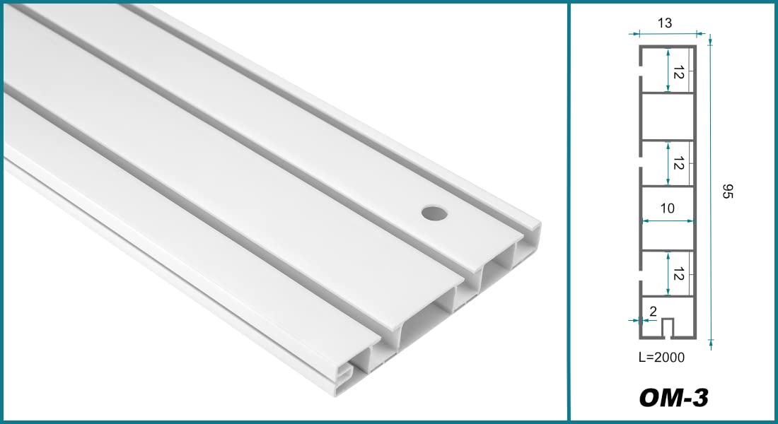 Gardinia 31176 Binario per Tenda a Pannello Komfort Set Completo 3 Vie, Montaggio a soffitto o Parete, Alluminio, 170 cm