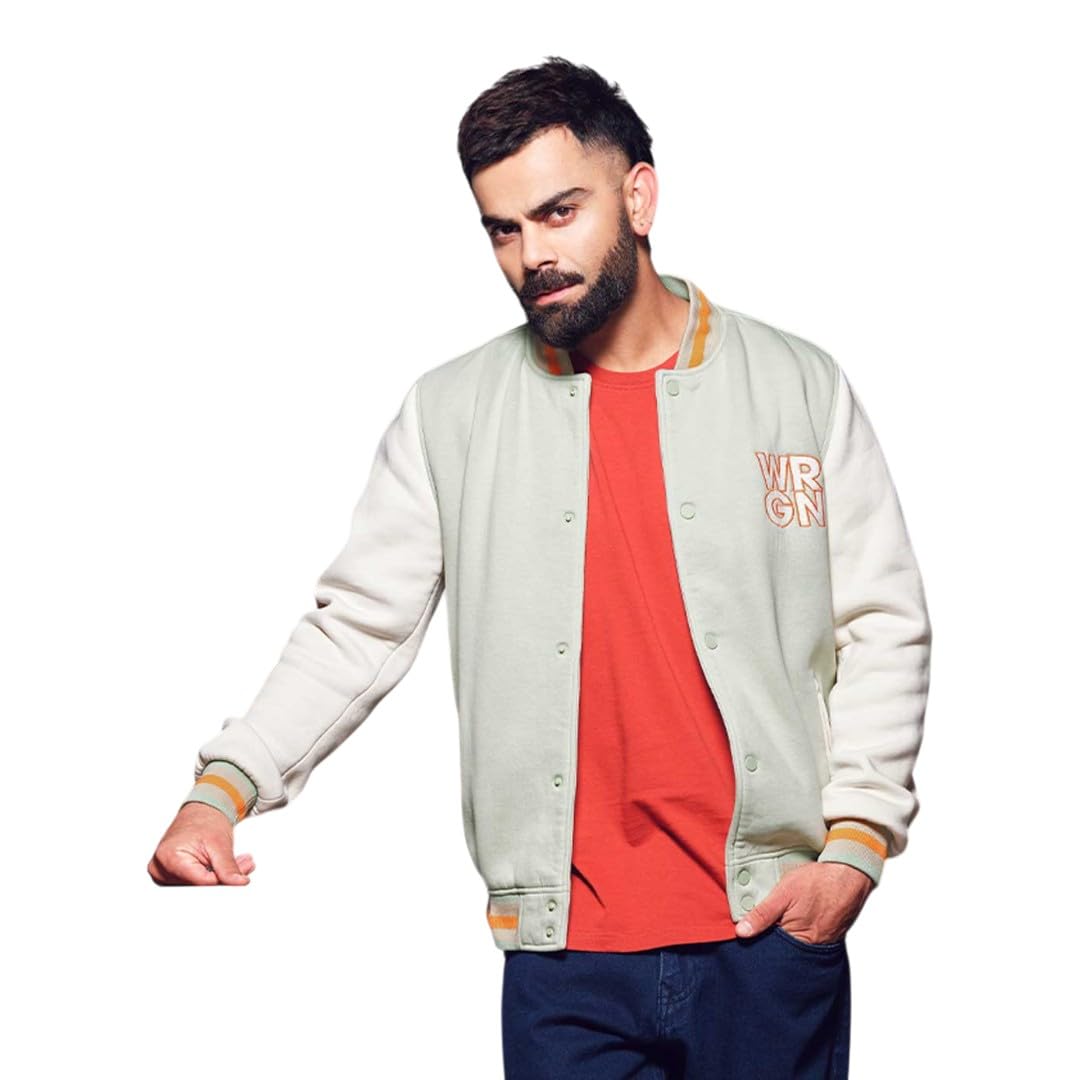 WROGN Men's Cotton Poly Fleece Blend Varsity Bomber Jacket | Solid | Slim Fit in neutral