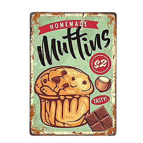 Qunon3 Plaque décorative vintage en métal pour cuisine - Muffins faits maison - Plaque décorative en métal - Pour pizza, restaurant, hamburger, hot dogs - 20,3 x 30,5 cm