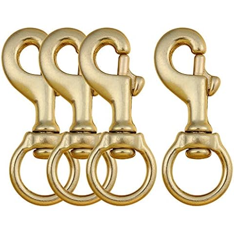 AOWESM 3-1/4 Inch Solid Brass Swivel Bolt Snap Hooks 7/8 Inch Swivel Eye Single Ended Scuba Diving Clips Keychain Holder for Dog Collar, Pet Leash, Flag Halyard and More (4 Pieces) Cover