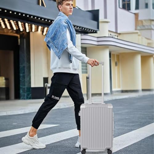 Image of AnyZip Carry On Luggage PC+ABS Aluminum Frame Zipperless Luggage Hard Shell Suitcase TSA Lock Double Spinner Wheels 20 Inch Silver