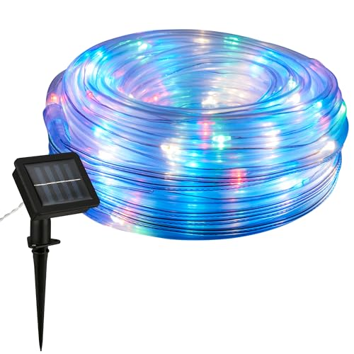 BRILONER Ruban LED RVB solaire 10 m, lumière colorée, guirlande lumineuse solaire d'extérieur avec 2 modes d'éclairage, tube LED extérieur, ruban LED solaire, transparent