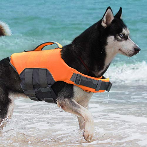 ThinkPet Dog Life Jacket, Reflective Lifesaver with Rescue Handle, Adjustable Floating Vest,High Buoyancy