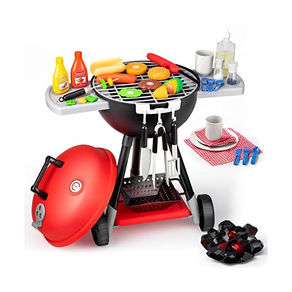 JOYIN 34 PCS Kitchen Toy Set, BBQ Play Grill, Cooking Toy Set, Little Chef Play, Kids Grill Playset Interactive BBQ for Kids with Light & Sound, Birthday Gift for Boys Girls