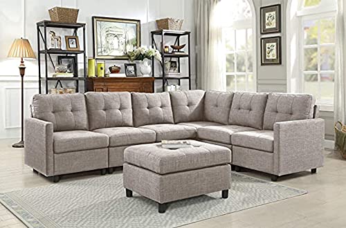 Modular Sofa Set Fabric Sofa Recliner 6-seat Modular Corner Modular Sofa Living Room Furniture Set Reversible L-Shaped Sofa Set, Light Gray