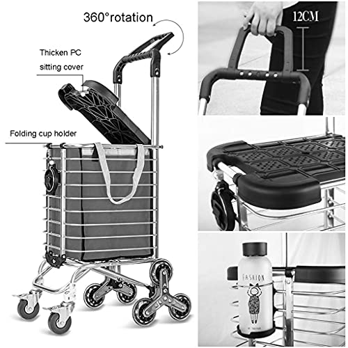 Carrito de compras plegable de 35 L con rueda con freno y tapa protectora 6