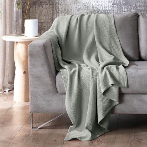 La Mejor Selección de Manta Sognare los mejores 5. 45 ESQUIMAL Colcha Frazada de Muselina 100% Algodón 127x170 cm | Hipoalergénica, Ligera y Transpirable | Ideal para Sofá y Uso Diario (Verde)