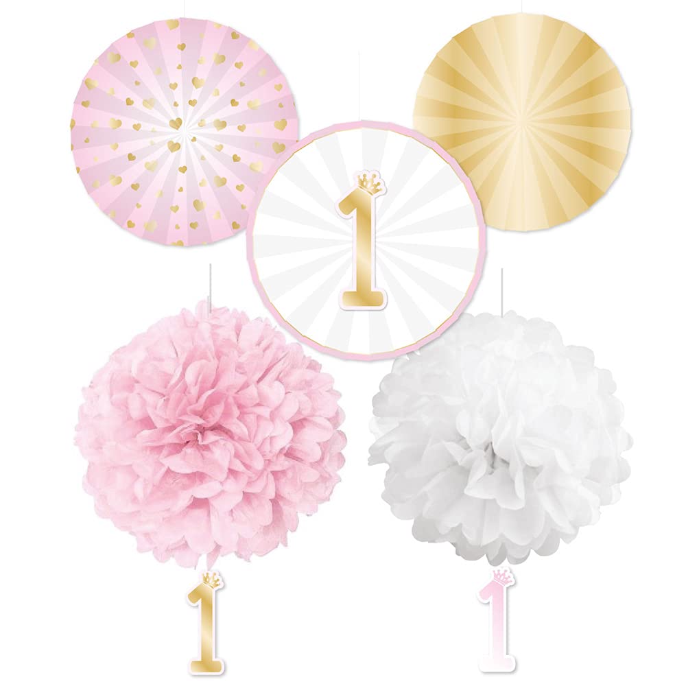 Amscan 9910313 - Baby Pink 1st Birthday Party Decorations Kit - 5 Pack