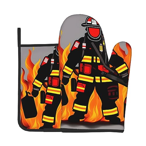 Guantes de horno aislantes de bombero bombero, soportes para ollas, guantes de cocina, salvamanteles de cocina, antideslizantes