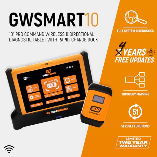 Image of GEARWRENCH 5 pc. Automotive Diagnostic Set with Cart - 10 inch Bidirectional Diagnostic Tablet, TPMS Programming Tool & 20 Rubber Valve Sensors, HD USB-C Endoscope Camera, Mobile Work Cart | GWSMARTMOD