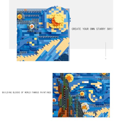Image of Starry Night Building Kit - 1858 Pcs Van Gogh Painting Kits The Office Set Stitch Wall Art Building DIY Compatible with Lego Blocks Sets Christmas and Birthday Gift for Kids Adults
