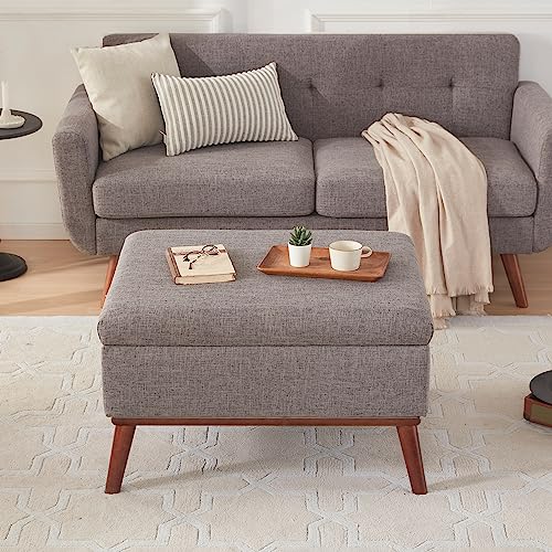 Image of Kingfun 65 inch W Loveseat Sofa with Ottoman Coffee Table, Mid Century Modern Love Seat Couches for Living Room, Button Tufted Upholstered Love Seats Furniture Set, Grey