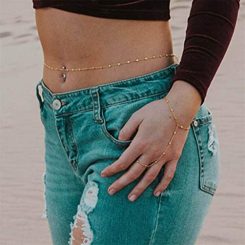 Crystal Opal Pendant Belly Button Rings Piercing Belly Chain Waist Chain Waist Beads Summer Beach Bikini Body Chain (Size : Gold) #TOP4