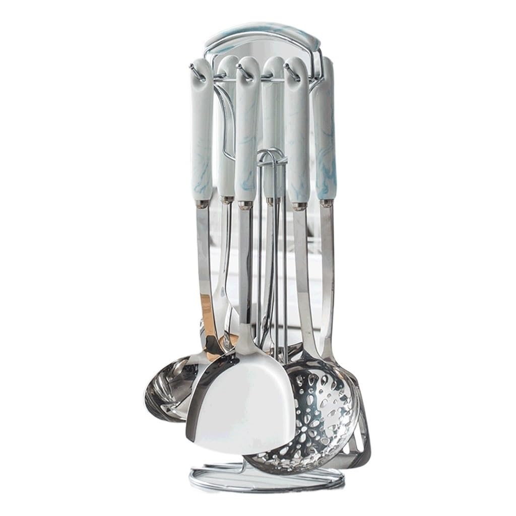 MYUYEE Ceramic Handles Cooking Tool Set Steel Kitchen Utensils Set Of Cookers Shovels Spoons Strainer (Argento 41Cm)