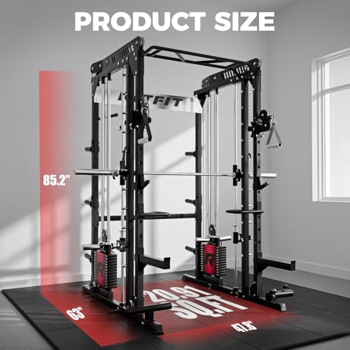 Image of RitFit M1 Pro Smith Machine Package, All-in-One Power Cage with Weight Stack Set, Includes LAT Pulldown & Cable Crossover System for Home Gym
