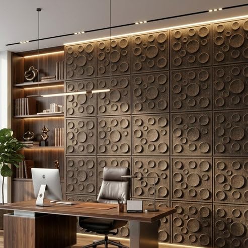 Image of Kayra Decor 3D PVC Wall Panels for Bedroom & Living Room | Moon Design | Magnum Brown Color | 19.7 x 19.7 Inch | Pack of 12 | 32.28 Sq Ft