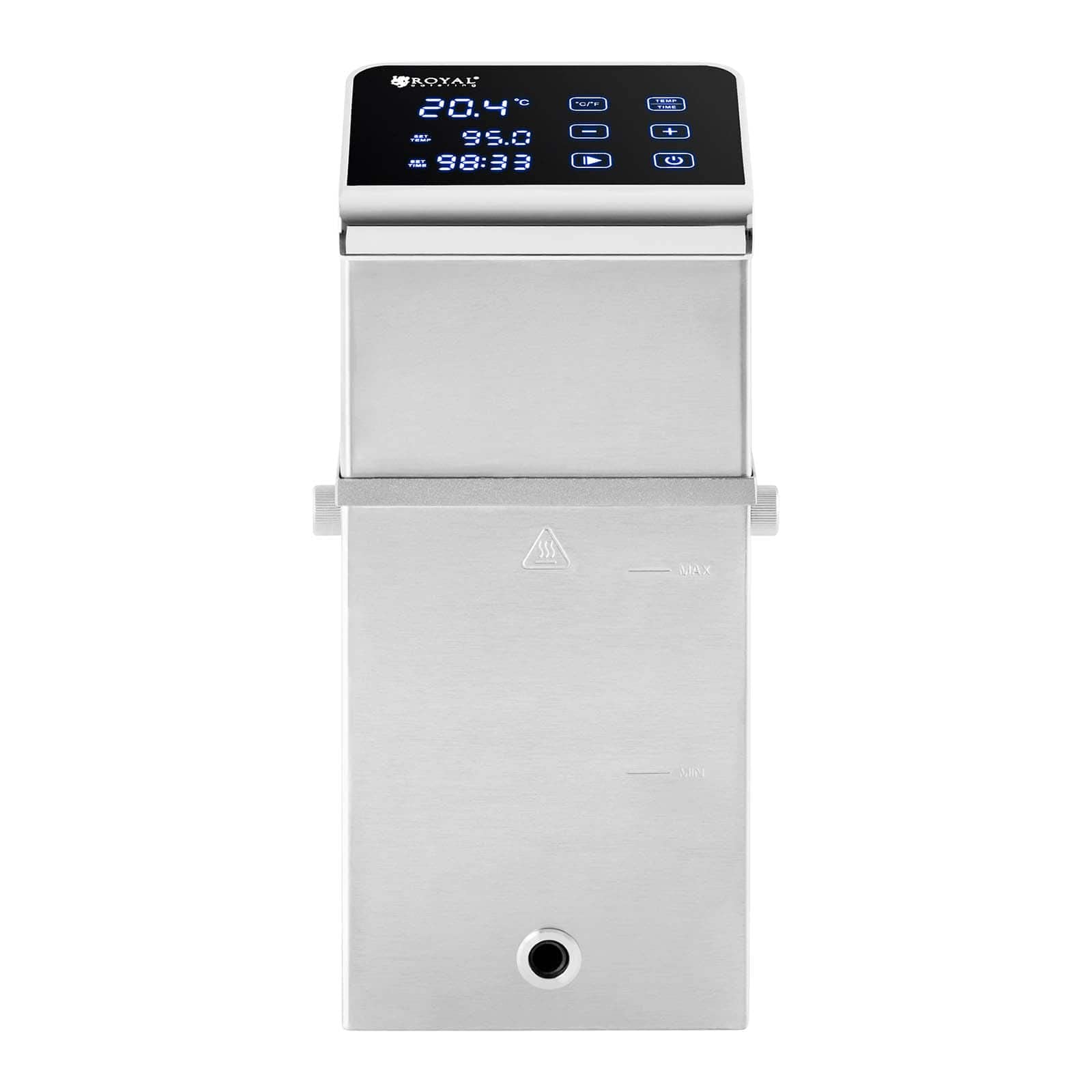 Royal Catering Thermoplongeur Cuisine Cuiseur Cuisson Sous Vide Basse Température Professionnel Électrique Réglable Plongeur RCVG-43 (2 300 W, 5-99 °C, 5 min - 99 h, Écran LCD, Pour Max. 80 l)