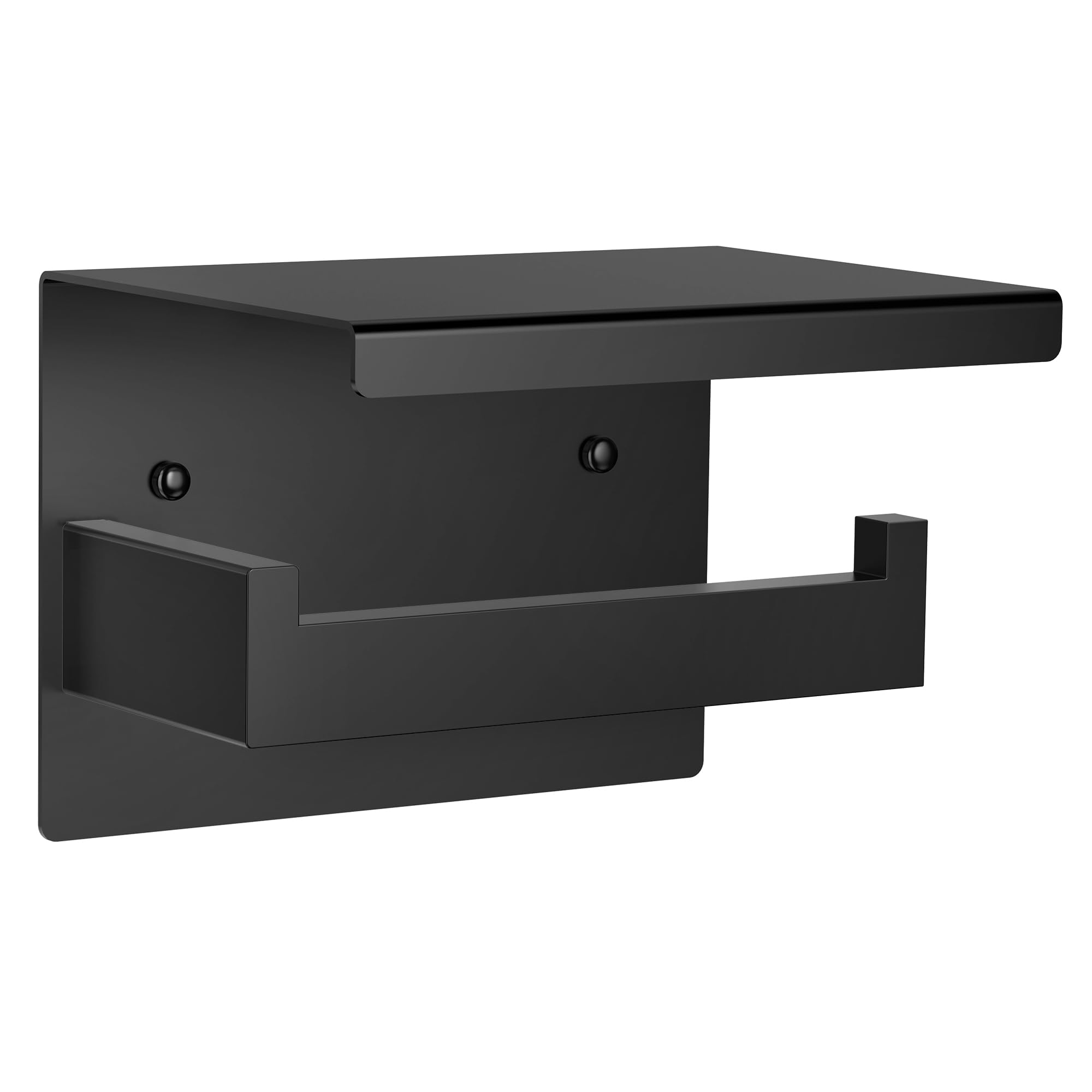 Auxmir Portarrollos Papel Higienico, Portarrollos Baño Adhesivo, Acero Inoxidable, Porta Rollos de Papel Higienico con Estante de Almacenamiento, Soporte Papel Higienico para Cocina, Baño, Negro