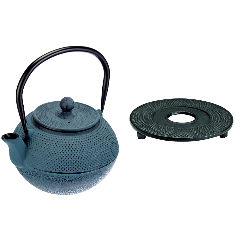 IBILI - Tetera hierro fundido Azul, 1.2 litros, Interior esmaltado, Apto para inducción & Reposateteras Plano, 13 cms, Hierro fundido