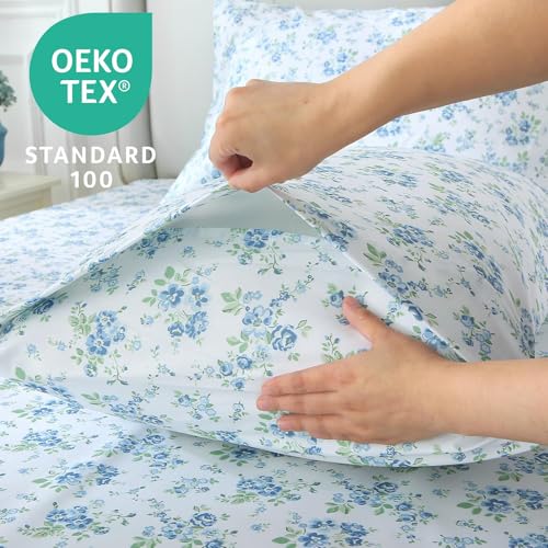 Image of MUXHOMO TwinXL Size 4 Piece Sheet Set, Soft Breathable Bed Sheet Set for Bedroom with Deep Pocket Up to 16 inch, Wrinkle-Free & Cooling Bedding for Oeko-TEX Certified - Blossoms Light Blue