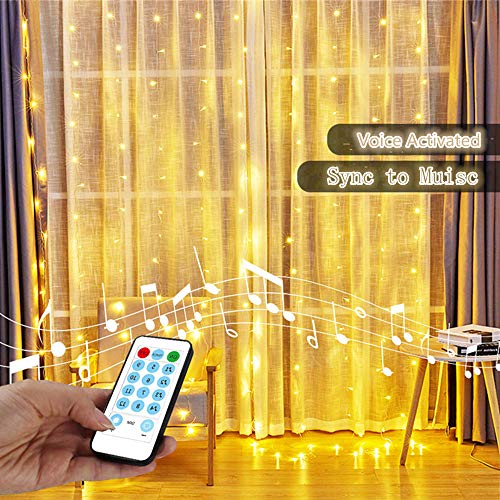 String Lights Curtain,USB Powered Fairy Curtain Lights for Bedroom with Timer,Sound Activated Function