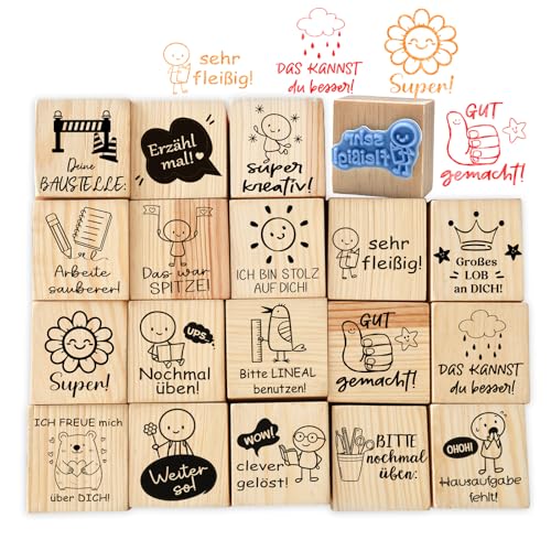 Stempelset Lehrer 18 Motivstempel Schule Lobstempel Kinder für Hausaufgaben & Schulhefte Belohnungsstempel zur Motivation Holz Stempel Set für Lehrer Feedback 2026 Neue Designs
