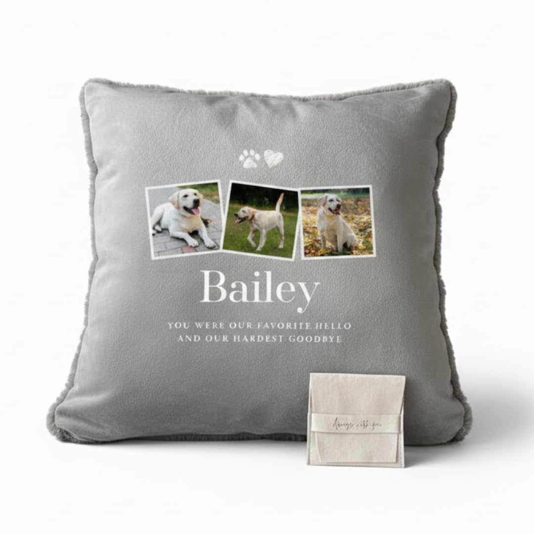 The Lovely Keepsake Company With Ashes Pouch Personalised 3 Photo Pet Memorial Ashes Faux Fur Cuddle Cushion - Custom Message | Sympathy Gift For Pet Loss | 40Cm X 40Cm