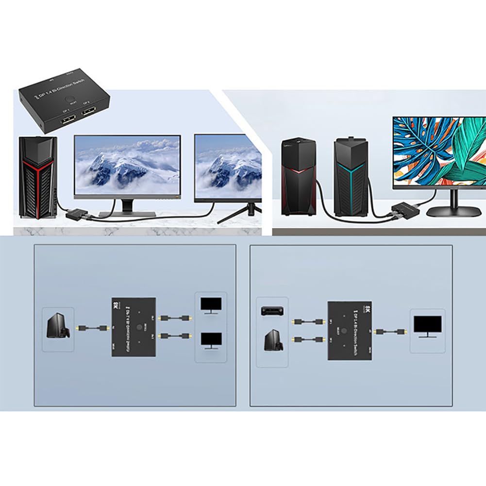 Commutateur DisplayPort 1.4 Bidirectionnel - 8K@60Hz, 4K@144Hz, Pour Basculer Entre 2 Sources Ou 2 écrans - 3