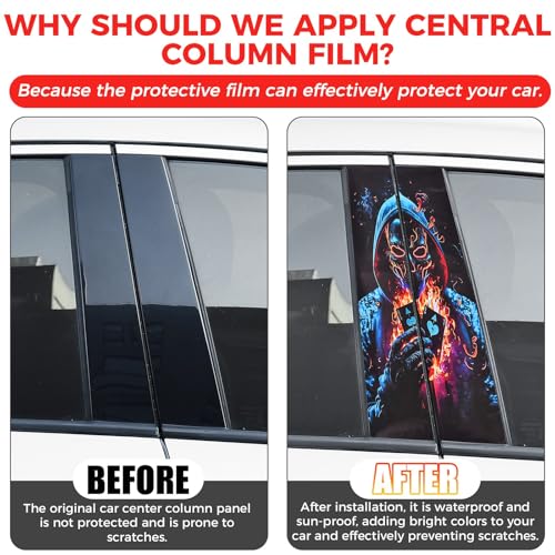 Image of Skull Car B-Pillar Sticker 3D Carbon Fiber Vinyl Decal, Waterproof UV Scratch Protection Film for Door Pillar Cover - DIY Black Auto Exterior Accessory for Most Cars SUV Sedan (Multicolor)