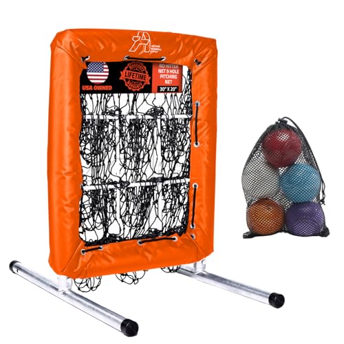 Anytime Baseball Pitching Net with Strike Zone | The No Hitter Net 9 Hole Pitching Aid | Strike Zone Target for Baseball & Softball Training (Orange)