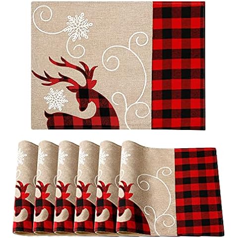 Weldomcor Set of 6 Christmas Place Mats Heat Resistant Table Mats Stag Table Mats Place Mats for Home Restaurant Dining Table 45 x 33 cm Cover