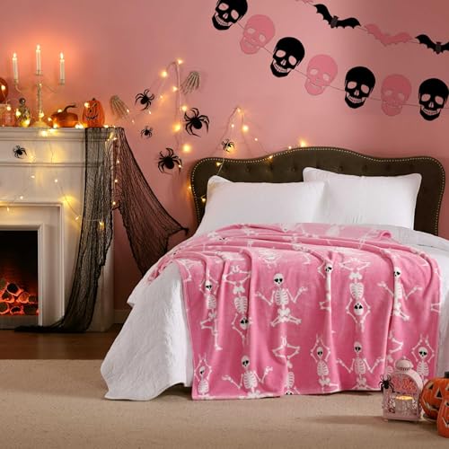 Image of Betsey Johnson - Blanket, Buttery-Soft Throw Blanket for Couch or Bed, Boldly Plush & Oversized Bedding (Yoga Skeleton Pink, 50 inch x 70 inch)