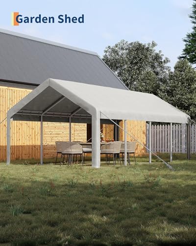 Image of 13x25 FT Carport,Heavy-Duty Carport with 4 Roll-Up Windows & Doors, Portable Garage 200g PE Tarp, Waterproof & UV Protected Outdoor Shelter for Car, Boat, Truck, Motorcycle