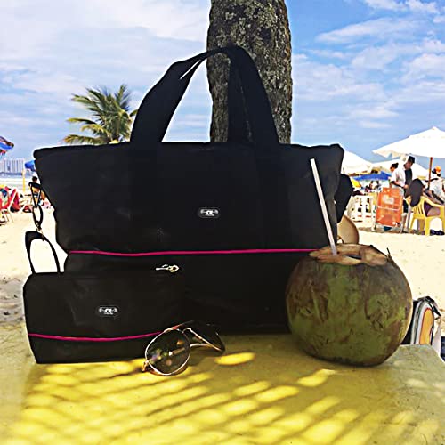 Bolsa Termica Sacola Praia Feminina Rosa Grande com Necessaire