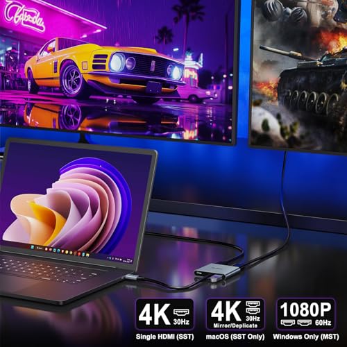 Image of KOZYC USB-C to Dual HDMI Adapter, 4K@30Hz, USB 3.0, 100W PD, Supports USB-C to HDMI Splitter, Macbook Pro Compatible
