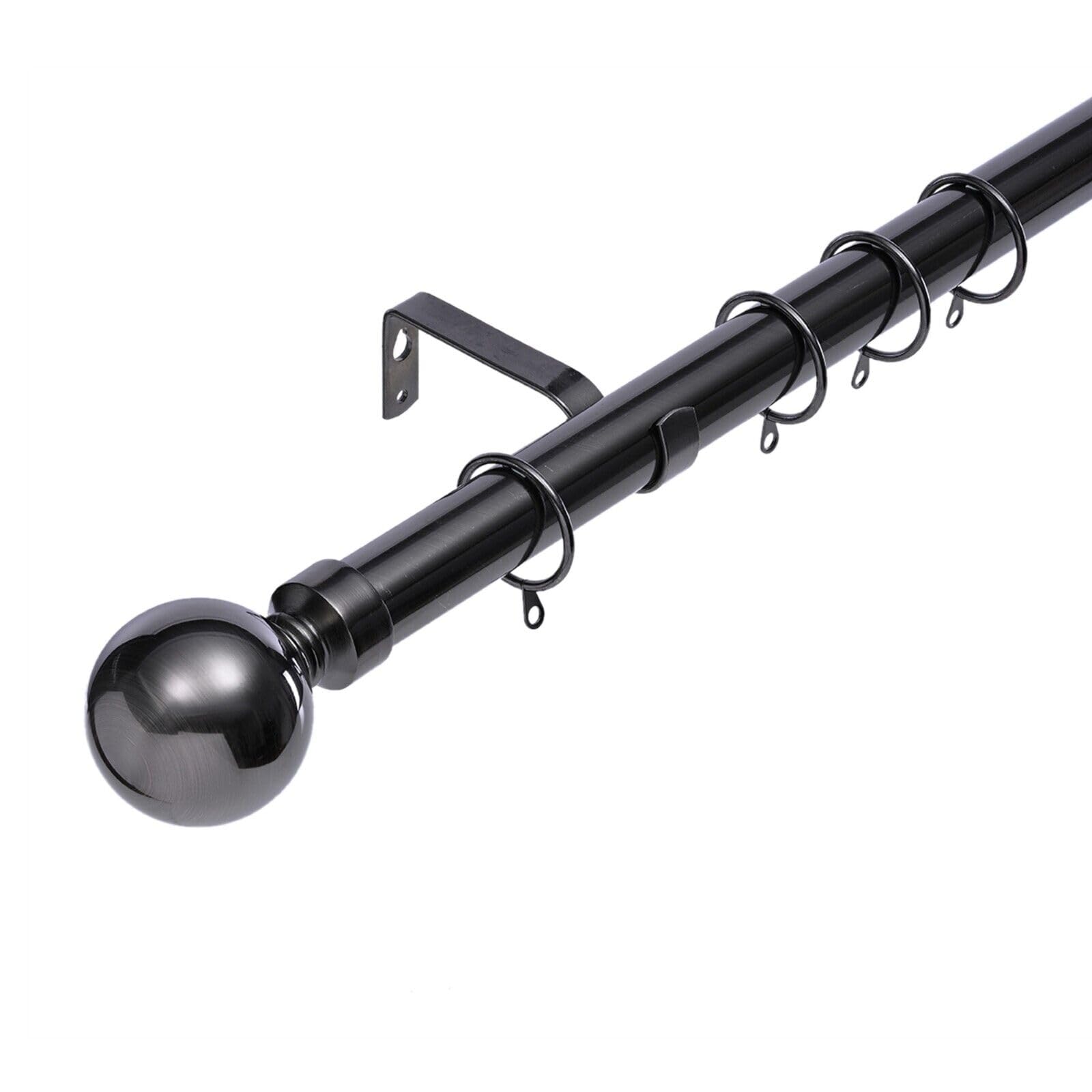 Lister Cartwright 28mm Black Nickle Adjustable Extendable Metal Curtain Pole Set Rings with Ball Finial Voile Easy fit to Outdoor, Bedroom, Living Room (210-320cm)