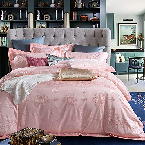 Ensemble de housses de couette double drap de lit coton soie rose blanc