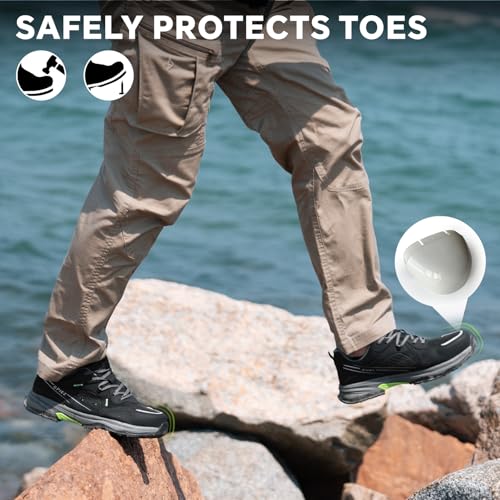 SPIEZ Men’s Safety Work Shoes,Composite Toe, Slip and Oil Resistant,Work Sneakers for Construction,Warehouse Black/Green(US 7.5-12)3